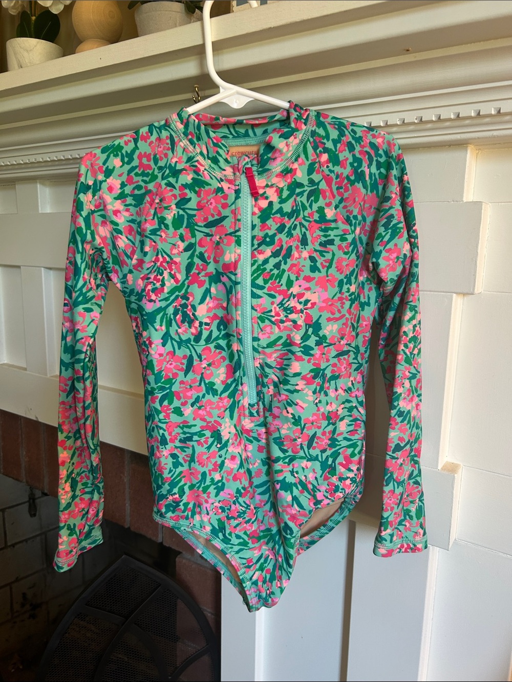Girls Crewcuts Rashguard Swimsuit Green Floral Size 6-7